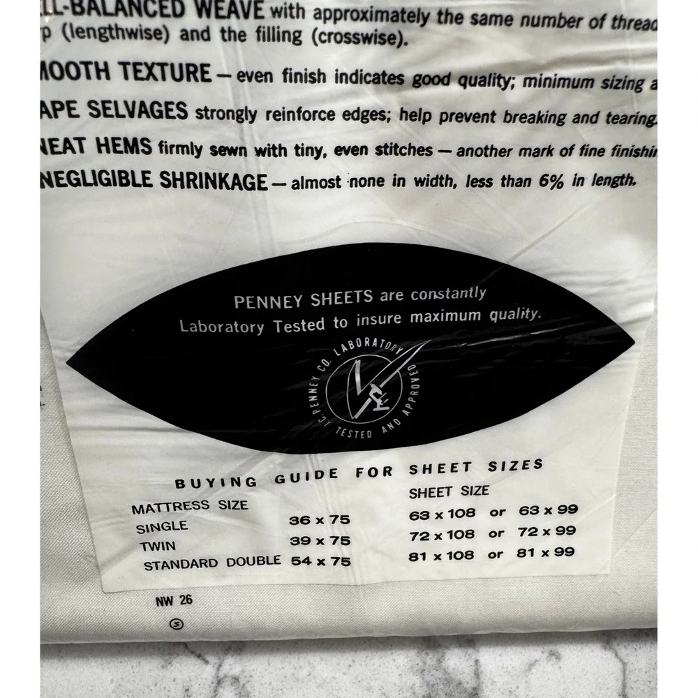 Vtg Penney's Nation-Wide Strong Muslin White Double Flat Sheet 100% Cotton NOS